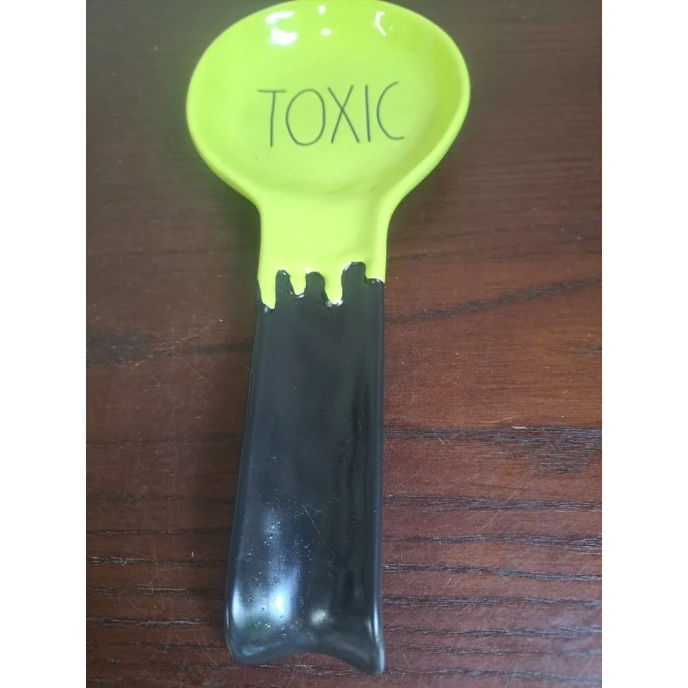 2023 Rae Dunn Artisan Collection Toxic Black And Green Ceramic Spoon Rest